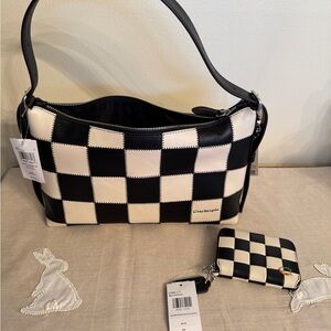 Coachtopia Black and White Checker Shoulder Bag with Matching Coin Case NWT